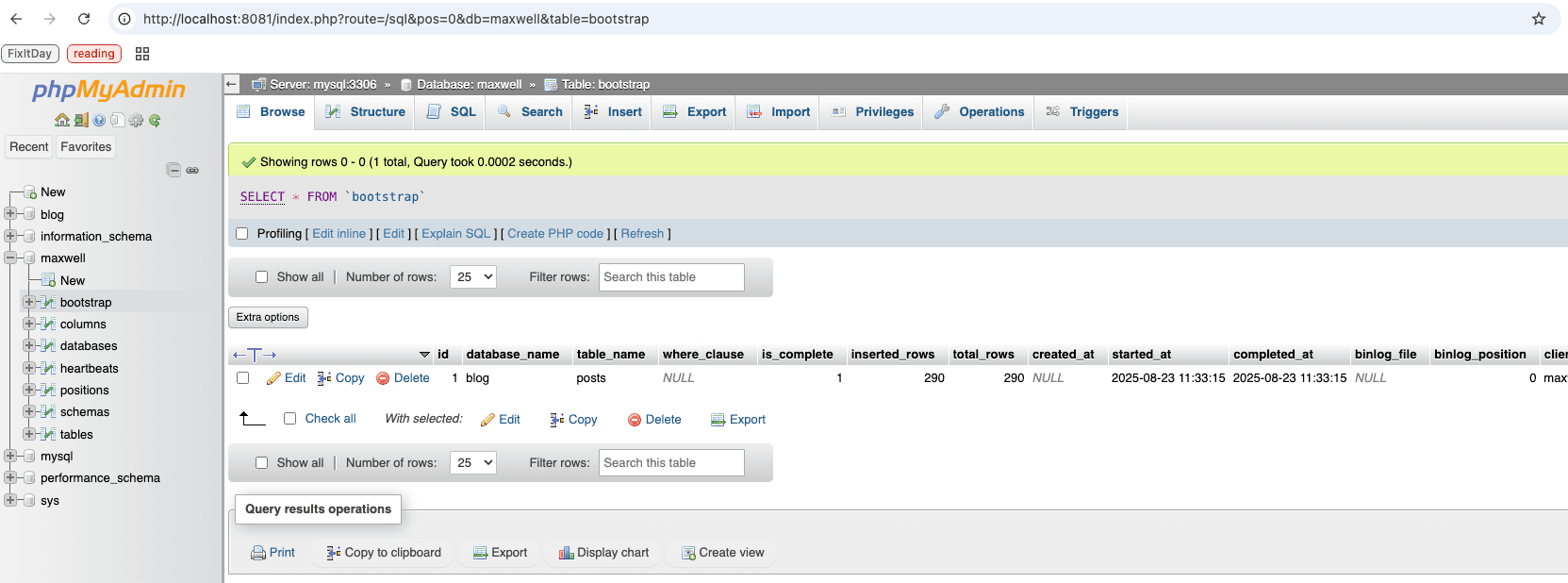 maxwell-bootstrap command creates a record in maxwell.bootstrap table
