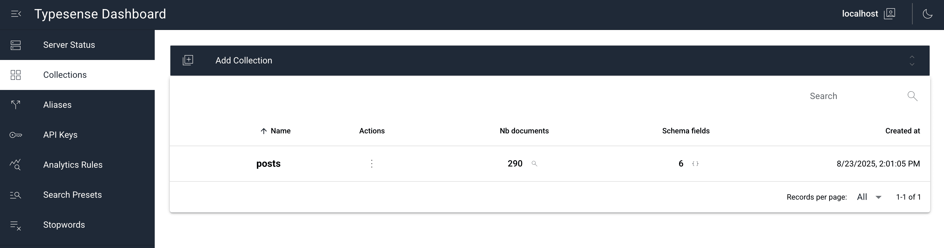 typesense dashboard